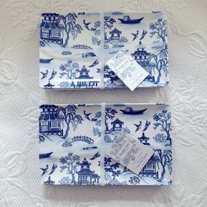 NWT 8 Melamine Appetizer Plates Shabby Chic Chinoiserie Blue Willow Pagoda 2 Set